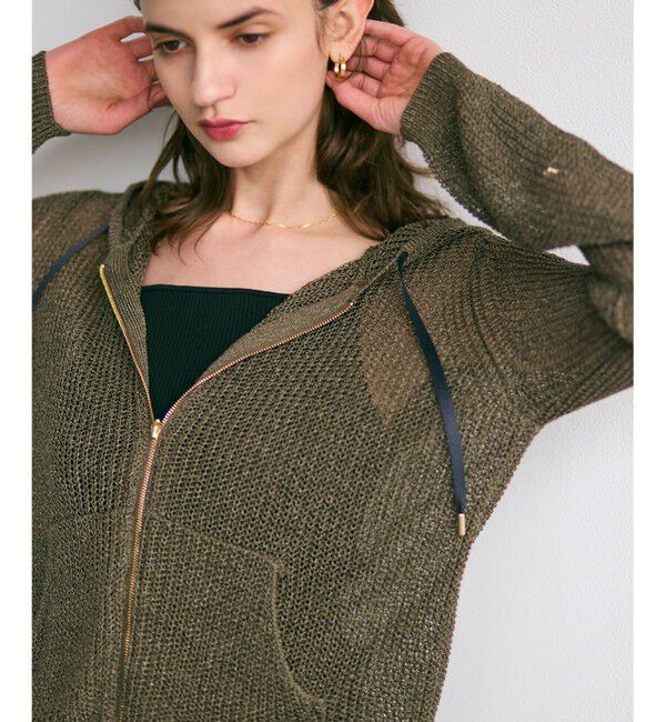 BEIGE,「【洗える】OPTICAL / ペーパーヤーンフーディージップニット」|パーカー|