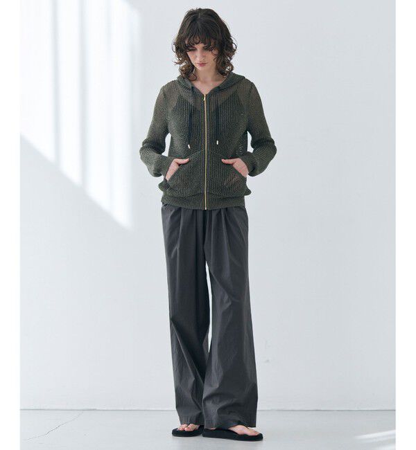 BEIGE,「【洗える】OPTICAL / ペーパーヤーンフーディージップニット」|パーカー|