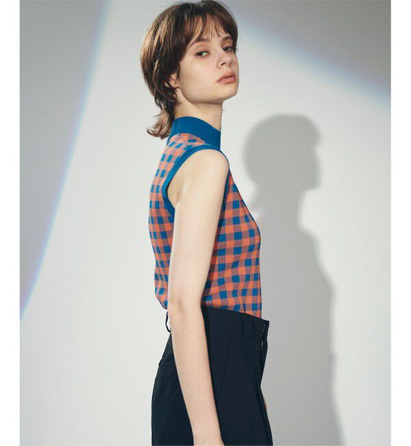 Diagram「チェックショートニットトップ」|ニット・セーター|オレンジ