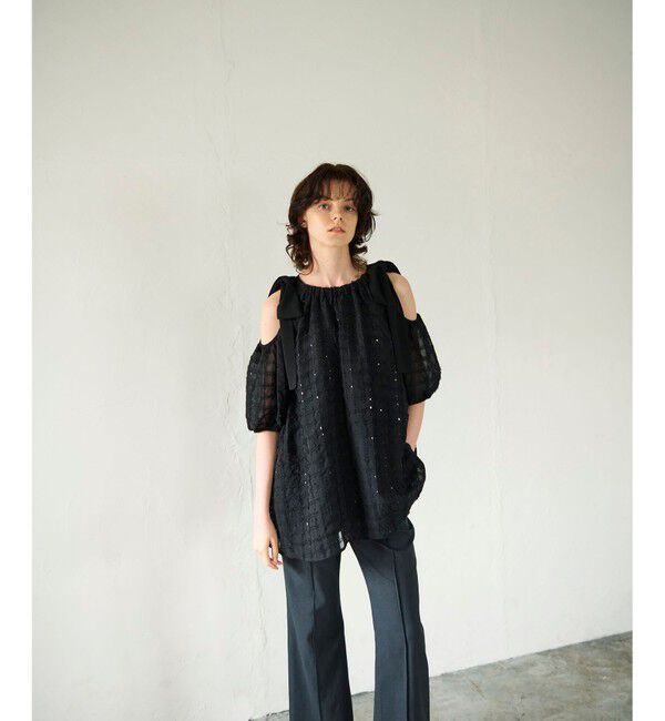 GRACE CONTINENTAL「チュールフリルフレアトップ」|その他|ブラック