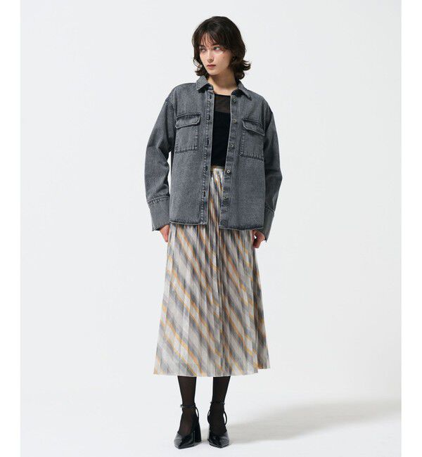 GRACE CONTINENTAL「ラメラインプリーツスカート」|フレア|イエロー