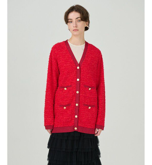 GRACE CONTINENTAL「ツイードバイカラーニットカーディガン」|カーディガン|レッド