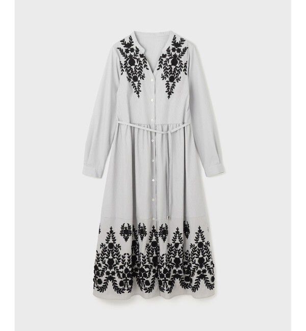  「ストライプ刺繍ワンピース」|ワンピース|