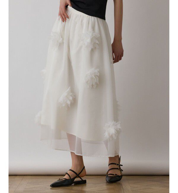 GRACE CONTINENTAL「メッシュフラワースカート」|スカート|ホワイト