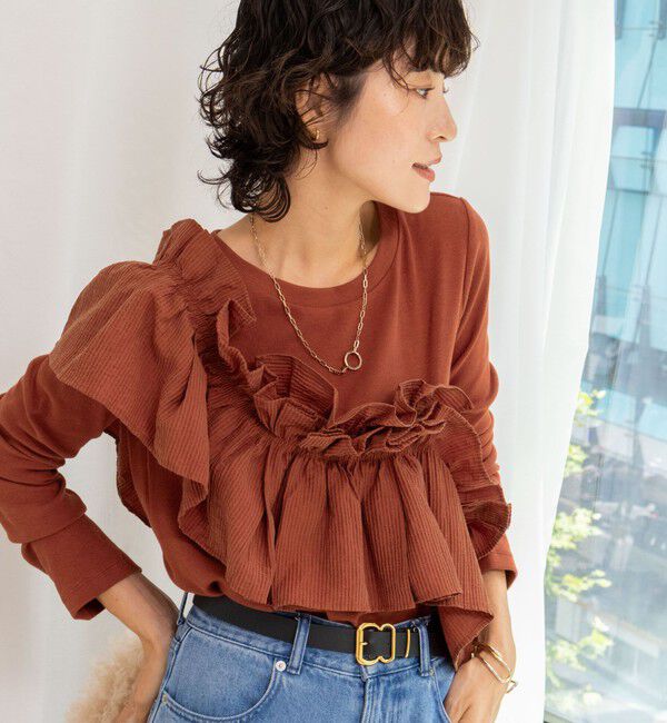 Rie Miller「3WAYリブフリルロンT」|Tシャツ・カットソー|