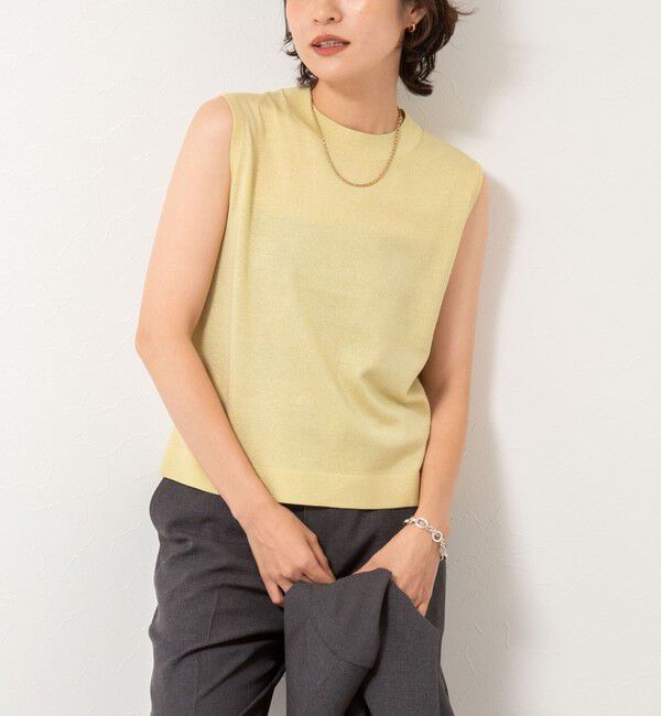 NOLLEY'S sophi「《アンサンブル対応》《手洗い可能》W混ラメハイネックプルオーバーニット」|ニット・セーター|イエロー