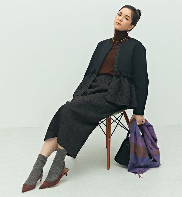 NOLLEY'S「《セットアップ対応》ウォッシャブルエアボールジャガードペプラムブルゾン」|ブルゾン・スタジャン|