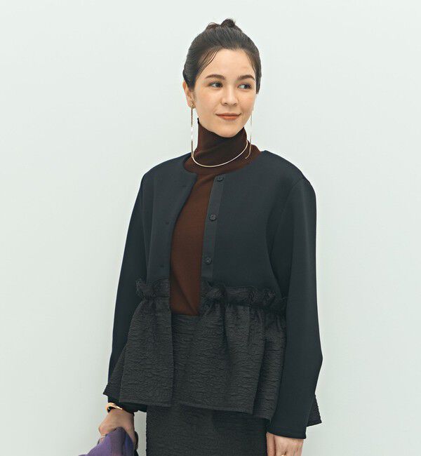 NOLLEY'S「《セットアップ対応》ウォッシャブルエアボールジャガードペプラムブルゾン」|ブルゾン・スタジャン|