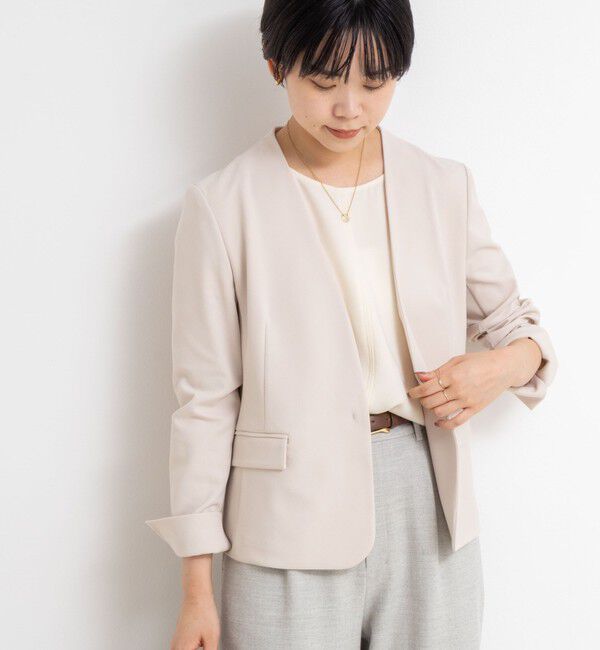 NOLLEY'S sophi「《セットアップ対応》ウォッシャブルカットジョーゼットノーカラージャケット」|ノーカラージャケット|