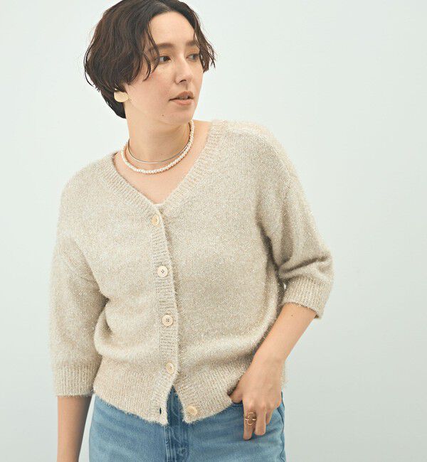 NOLLEY'S sophi「キラキラフェザー2WAY5分袖プルオーバーニット」|カーディガン|