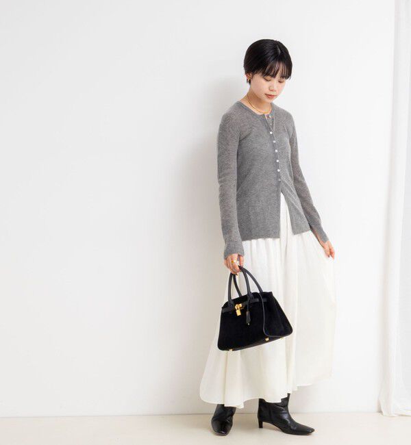 NOLLEY'S sophi「カシミヤ混ガーゼ風リブクルーネックミディ丈カーディガン」|カーディガン|