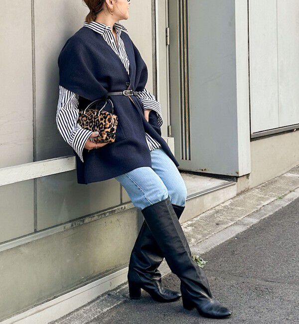 Rie Miller「バイカラー強縮ニットショール」|ニット・セーター|