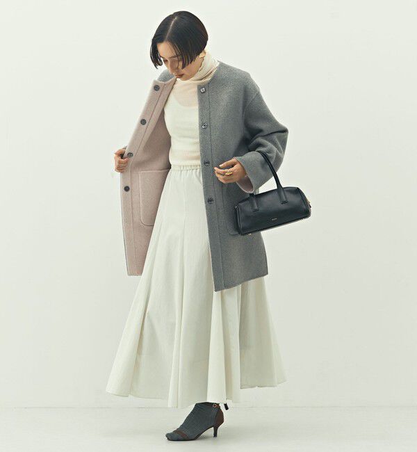 NOLLEY'S「バイカラーリバーコート」|ノーカラーコート|