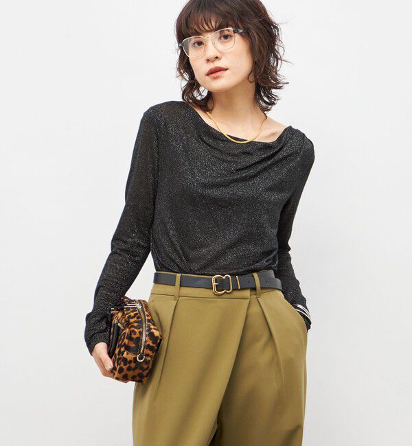 NOLLEY'S sophi「ウォッシャブルカシミヤシルクシアーラメドレープロンT」|Tシャツ・カットソー|ブラック