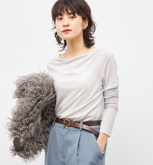NOLLEY'S sophi「ウォッシャブルカシミヤシルクシアーラメドレープロンT」|Tシャツ・カットソー|グレーベージュ