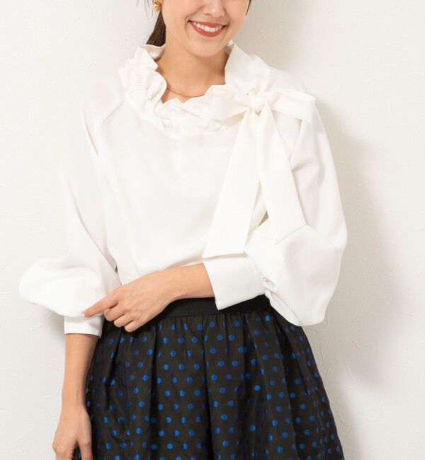 NOLLEY'S「ウォッシャブル衿ギャザーリボンブラウス」|シャツ・ブラウス|オフホワイト