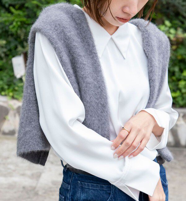 NOLLEY'S「◇【WEB限定】ウォッシャブルオトナサテン衿カフス付きＴブラウス」|シャツ・ブラウス|