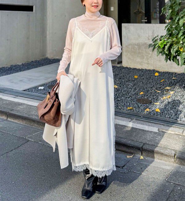 NOLLEY'S sophi「ウォッシャブルトリミングレースサテンキャミワンピース」|ワンピース|