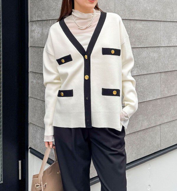 NOLLEY'S「《手洗い可能》スムース配色Vネックカーディガン」|カーディガン|