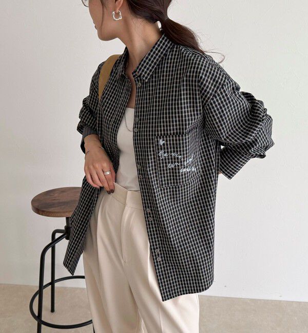 fredy emue「チェック刺繍シャツ」|シャツ・ブラウス|ブラック系その他