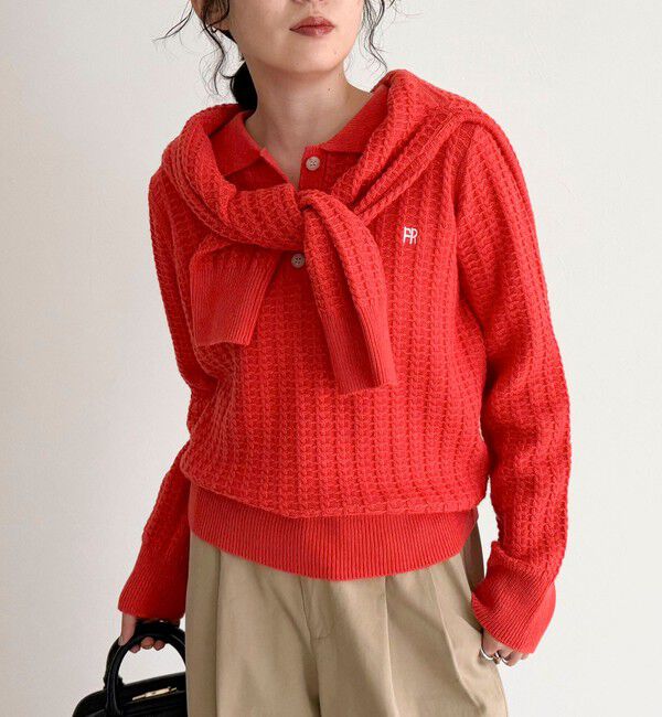 fredy emue「FR刺繍ケーブル柄ポロ衿ニットプルオーバー」|ニット・セーター|