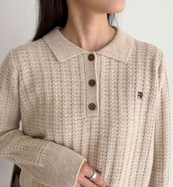 fredy emue「FR刺繍ケーブル柄ポロ衿ニットプルオーバー」|ニット・セーター|