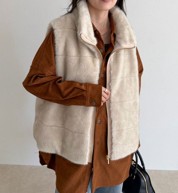 fredy emue「ボーダーキルトファーベスト」|ダウンベスト・ベスト|