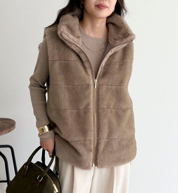 fredy emue「ボーダーキルトファーベスト」|ダウンベスト・ベスト|