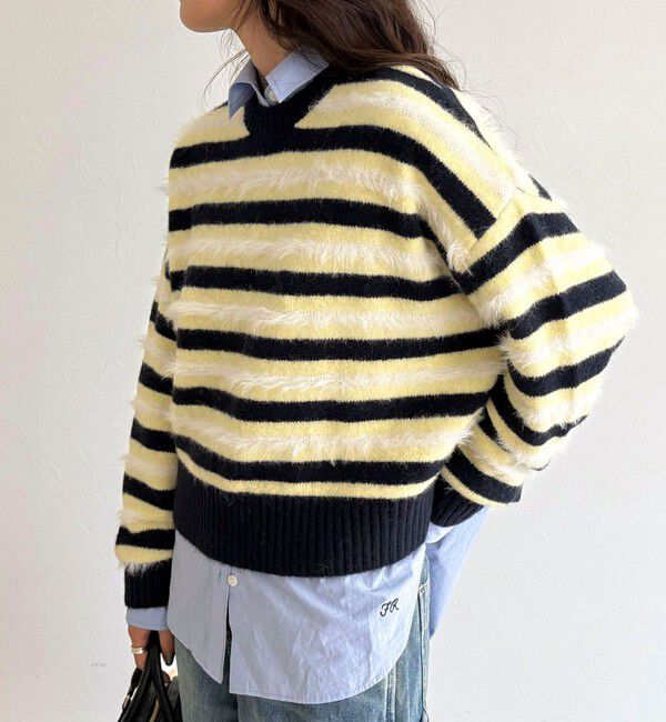 fredy emue「マルチボーダークロップドニットプルオーバー」|ニット・セーター|