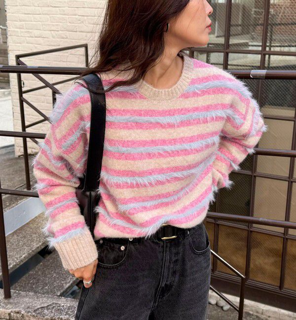 fredy emue「マルチボーダークロップドニットプルオーバー」|ニット・セーター|