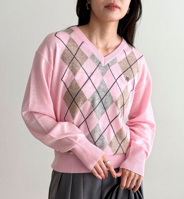 fredy emue「アーガイル柄インターシャVネックニット」|ニット・セーター|