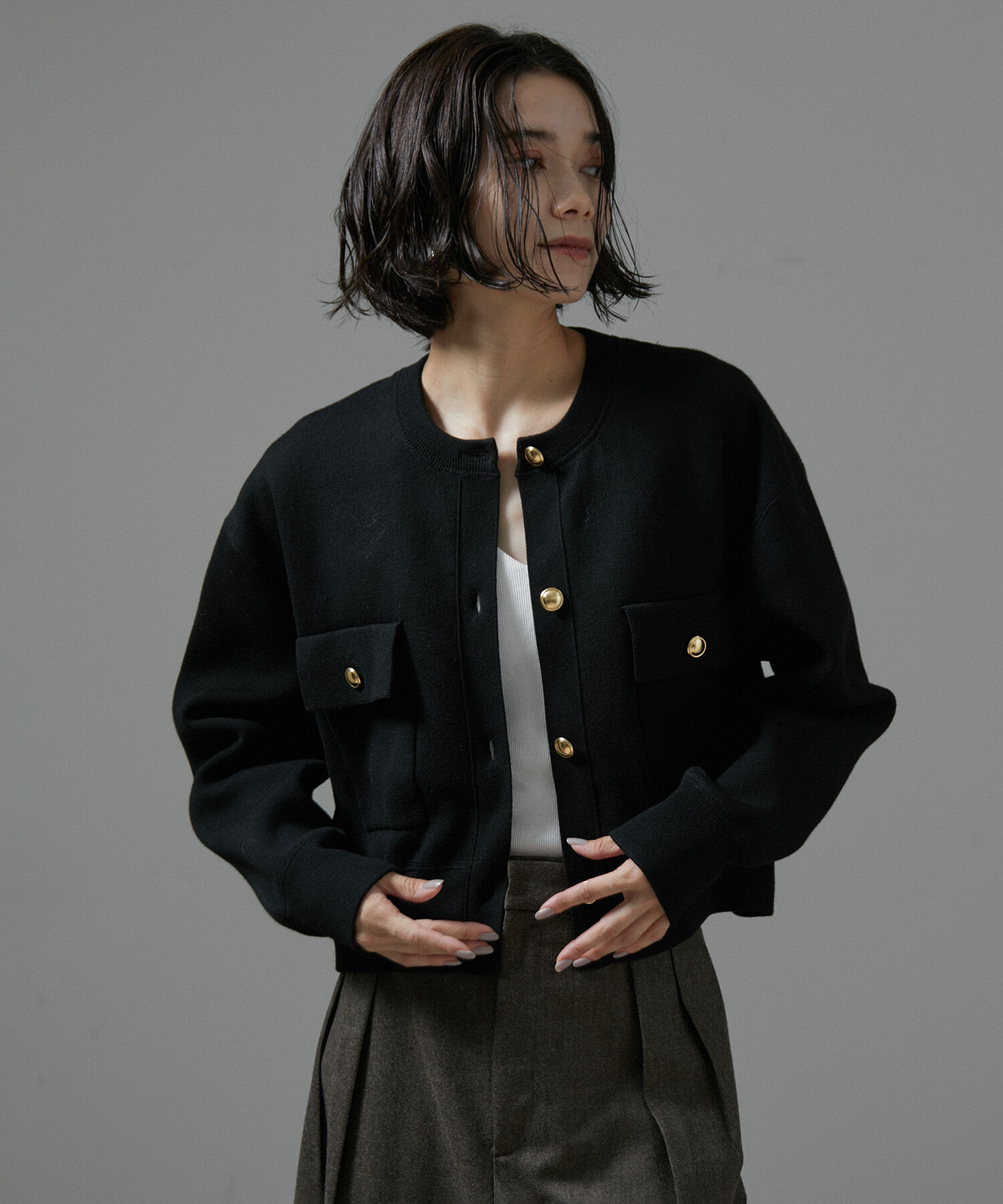 SALON adam et rope'「【WEB限定】スウェットライクメタルボタンカーディガン」|カーディガン|ブラック(01)