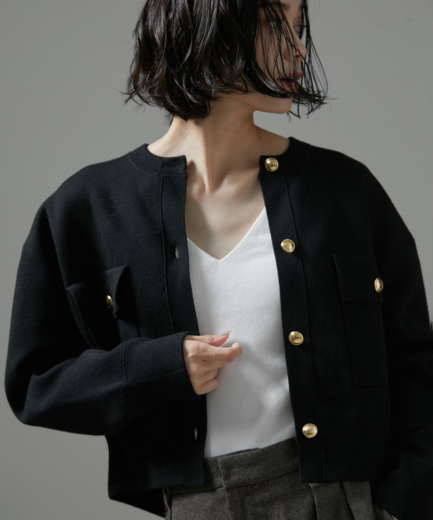 SALON adam et rope'「【WEB限定】スウェットライクメタルボタンカーディガン」|カーディガン|