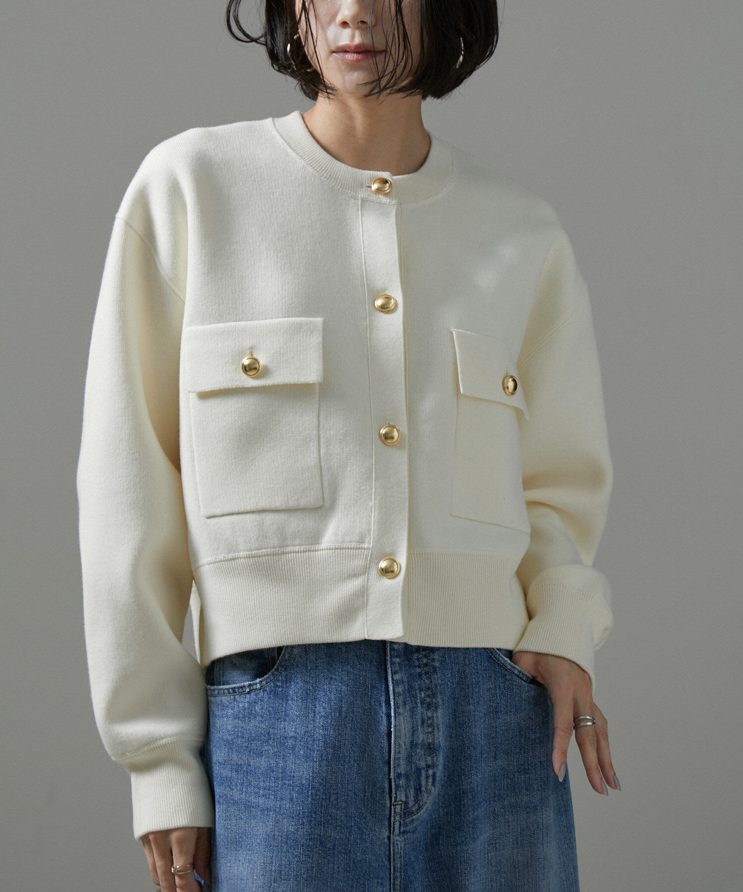 SALON adam et rope'「【WEB限定】スウェットライクメタルボタンカーディガン」|カーディガン|