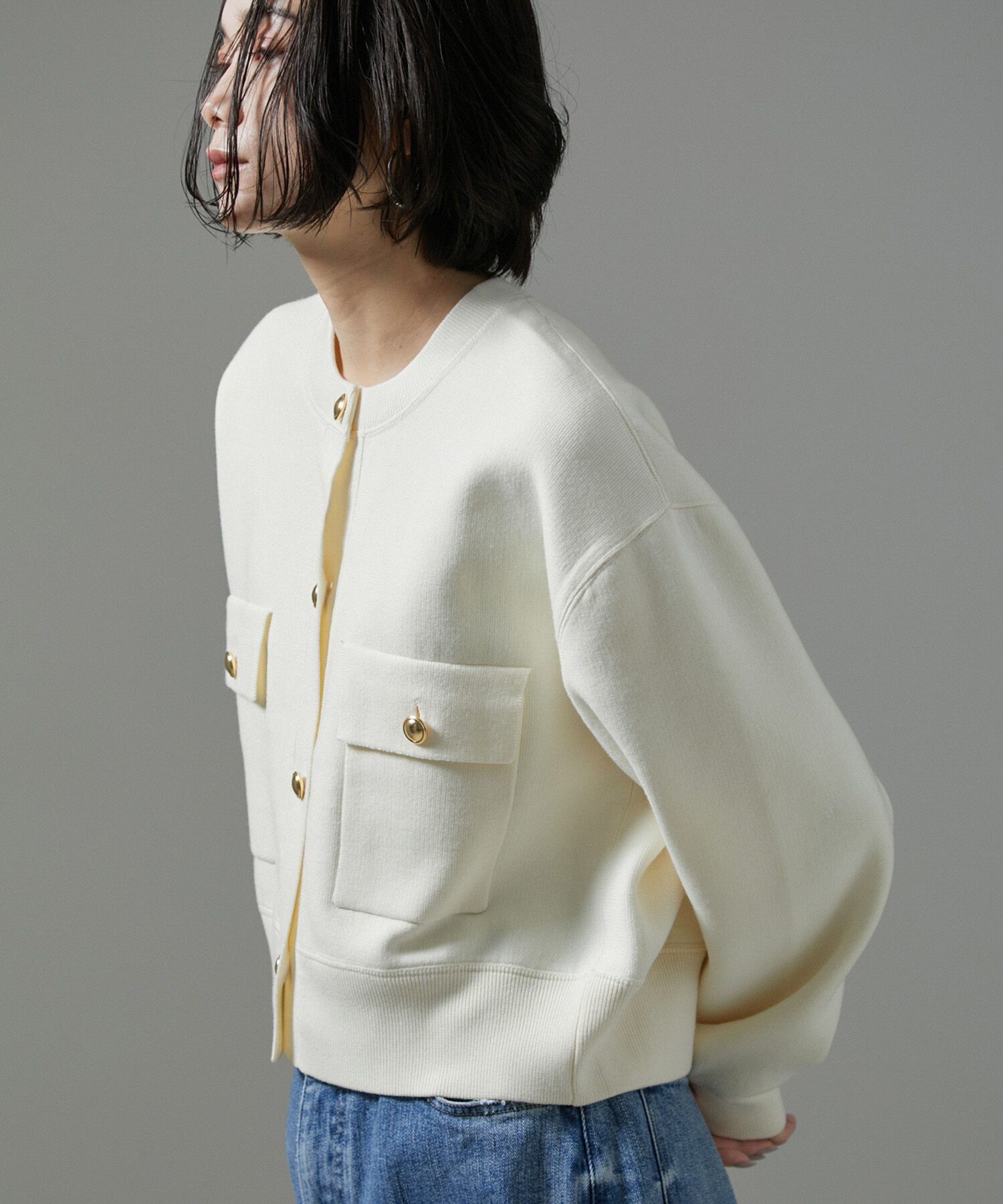 SALON adam et rope'「【WEB限定】スウェットライクメタルボタンカーディガン」|カーディガン|