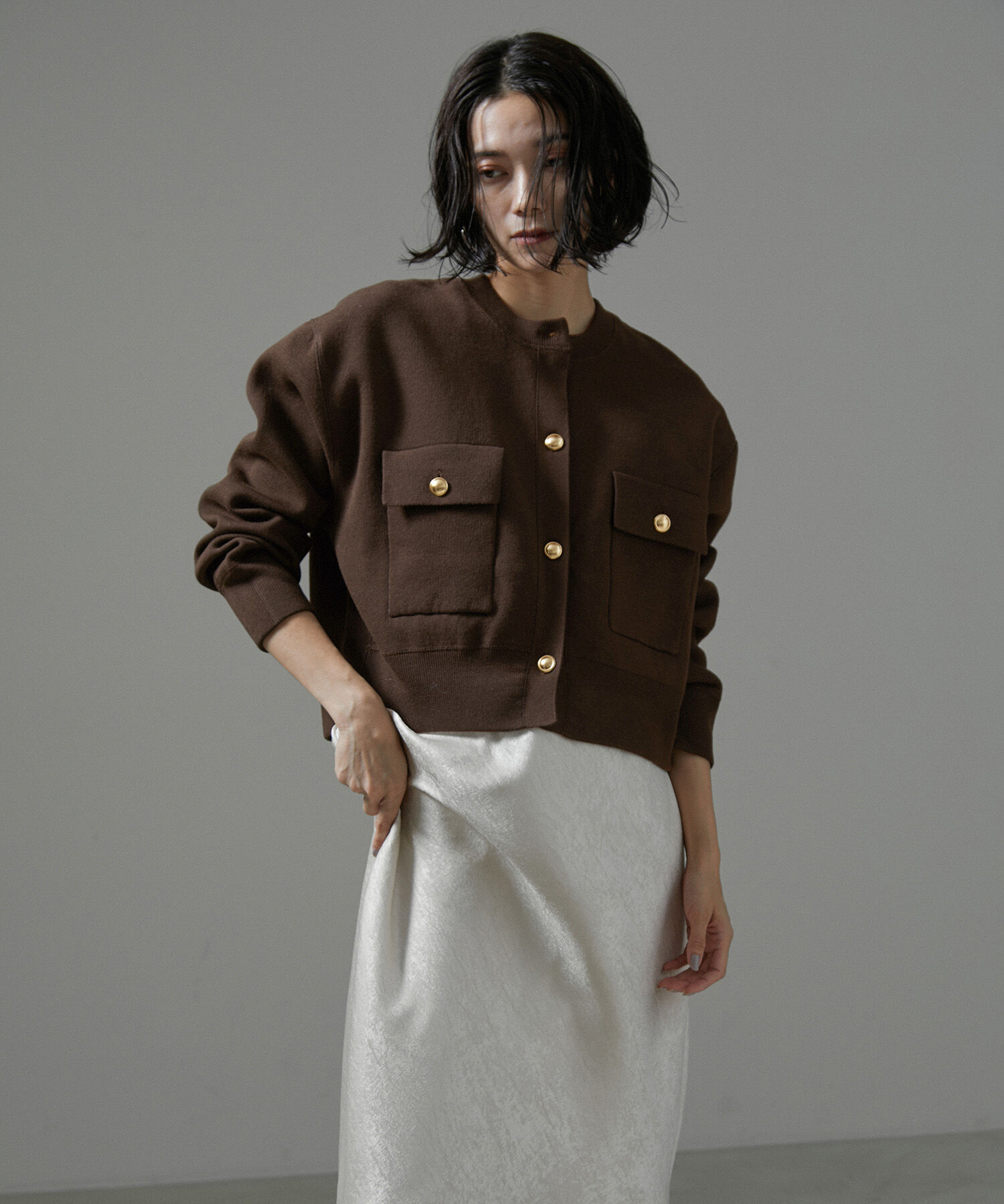 SALON adam et rope'「【WEB限定】スウェットライクメタルボタンカーディガン」|カーディガン|