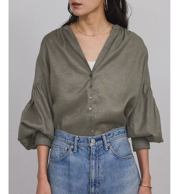 SALON adam et rope'「リネンスキッパーギャザーブラウス［GENTLE LINEN］」|シャツ・ブラウス|グレーサブ(09)