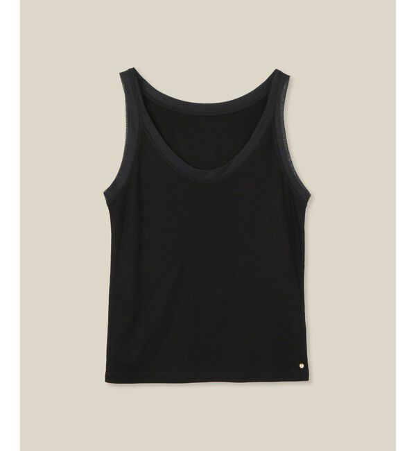 ROPE「【WEB・一部店舗限定】【接触冷感/UVカット】チュールコンビテレコタンクトップ」|タンクトップ|ブラック(01)