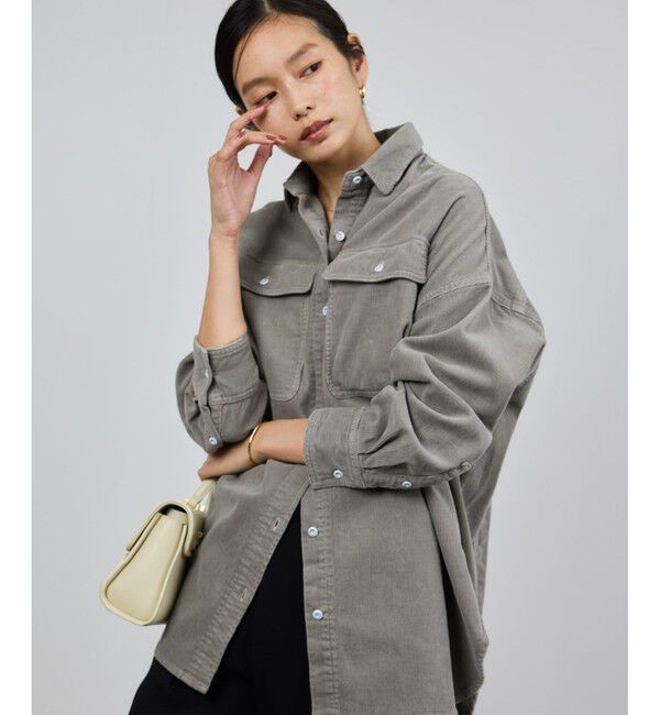 ROPE「【Healthy denim(ヘルシーデニム）】一部別注Almondコーデュロイビッグシャツ/イージーケア」|シャツ・ブラウス|グレー(07)
