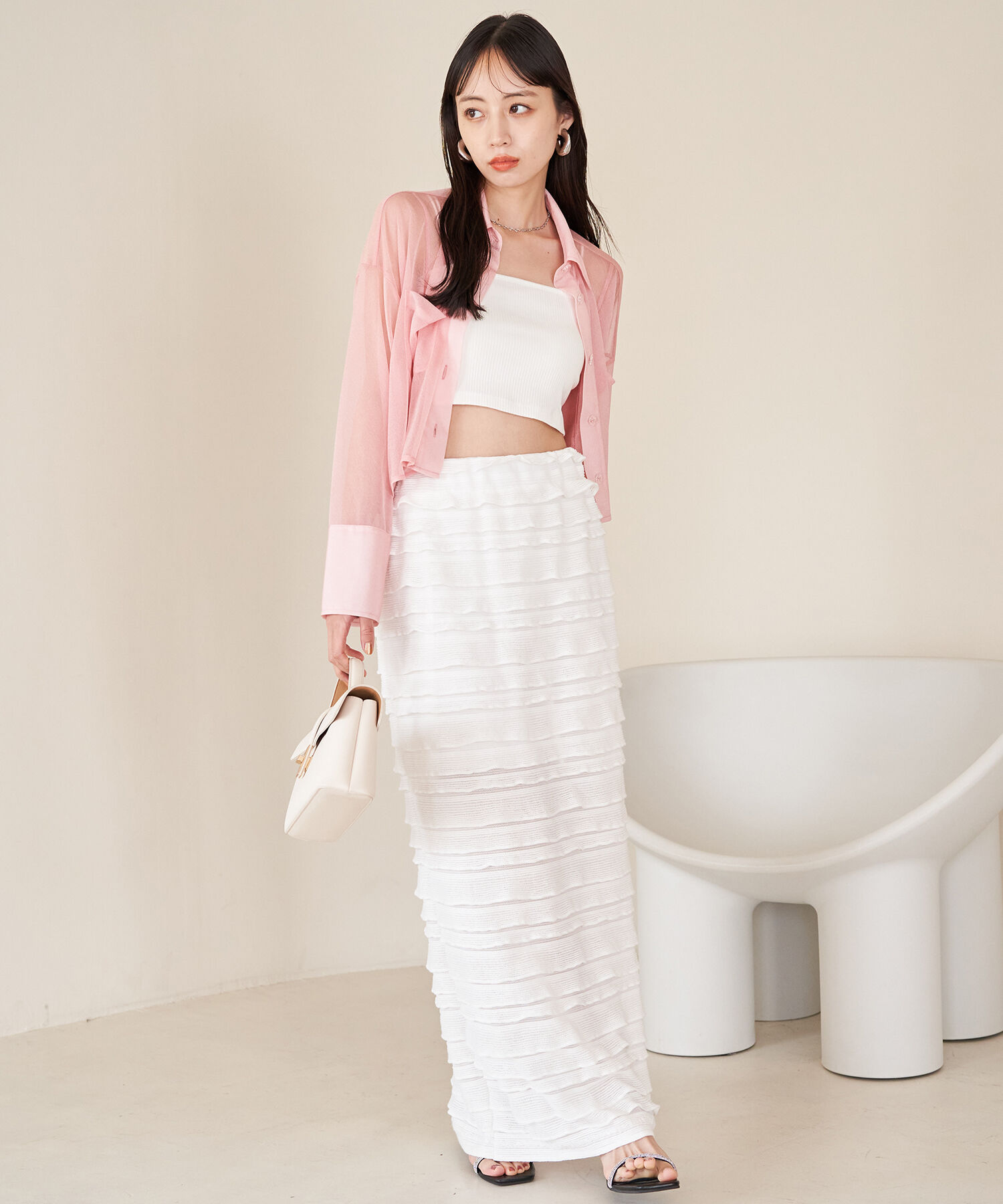 VIS「【選べる着丈】カップ付きロゴ刺繍Wストラップキャミソール【洗える】」|キャミソール|