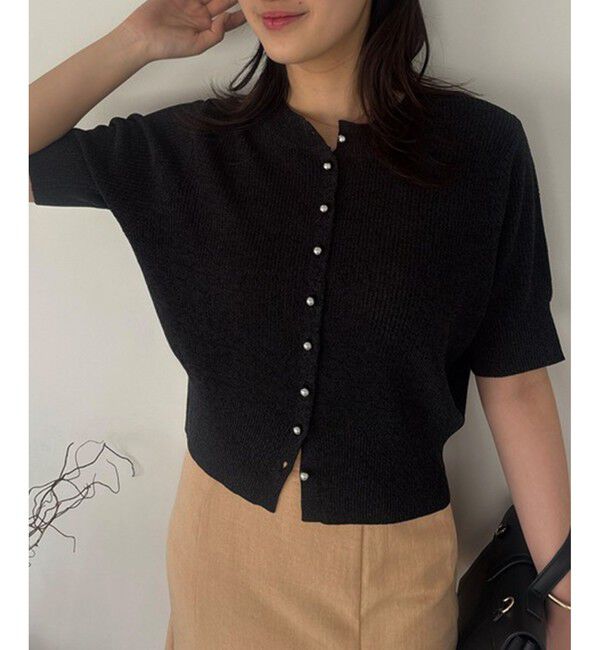 VIS「【WEB限定】多釦ハーフスリーブサマーニットカーディガン」|カーディガン|ブラック(01)