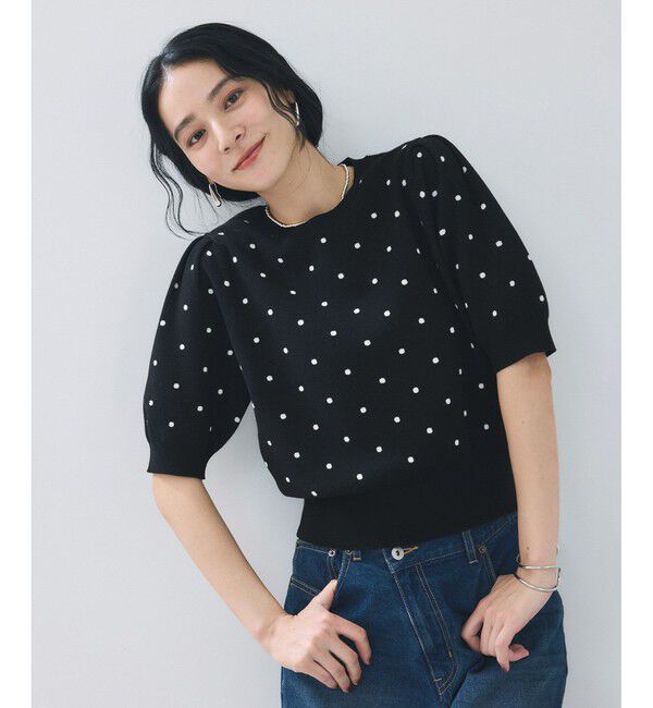 VIS「ドットジャガードニット」|ニット・セーター|ブラック系(02)