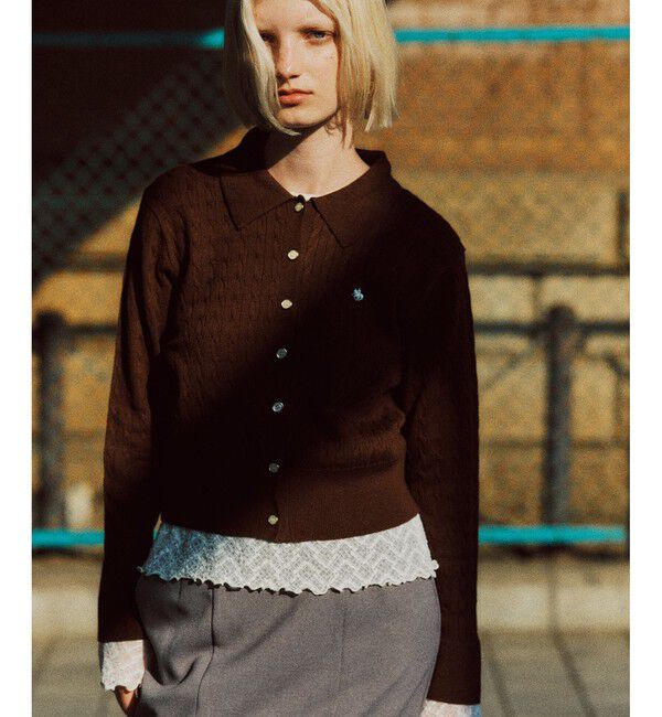 VIS「【POLO BCS】VIS別注ミニケーブルポロ襟ニットカーディガン」|カーディガン|ブラウン(20)