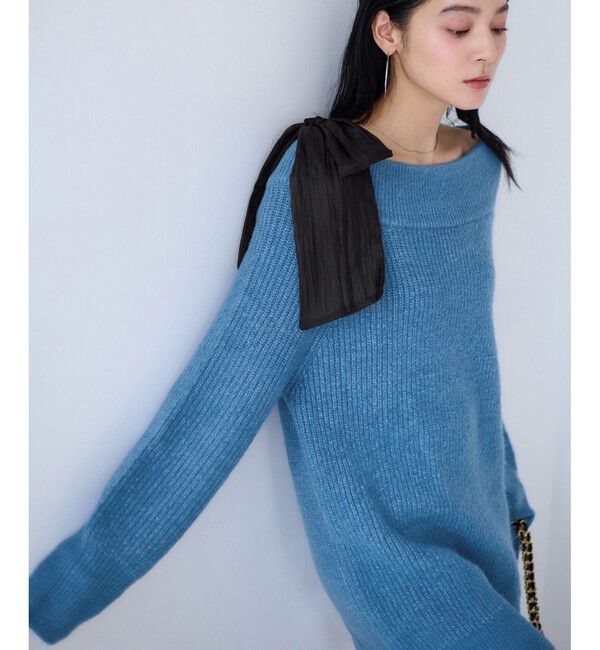 VIS「肩リボンミニ丈ニットワンピース/2WAY」|ワンピース|ブルー系(45)