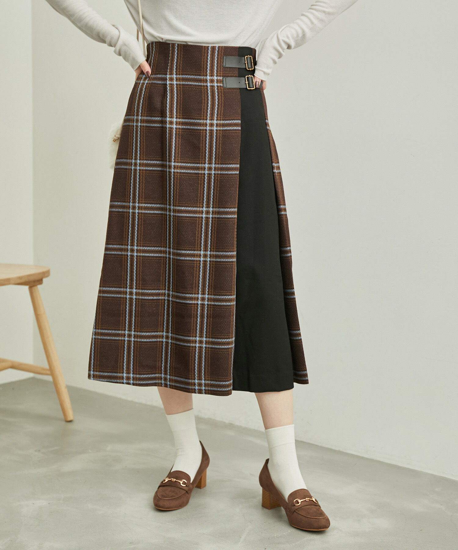 Rope&rsquo;Picnic「チェックコンビキルトスカート」|スカート|ダークブラウン系(21)