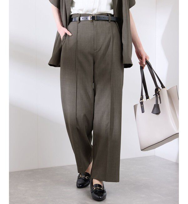 Rope&rsquo;Picnic「【UVカット・速乾】【リネンライク・シリーズ】ピンタックワイドスラックスパンツ/セットアップ対応」|チノ|