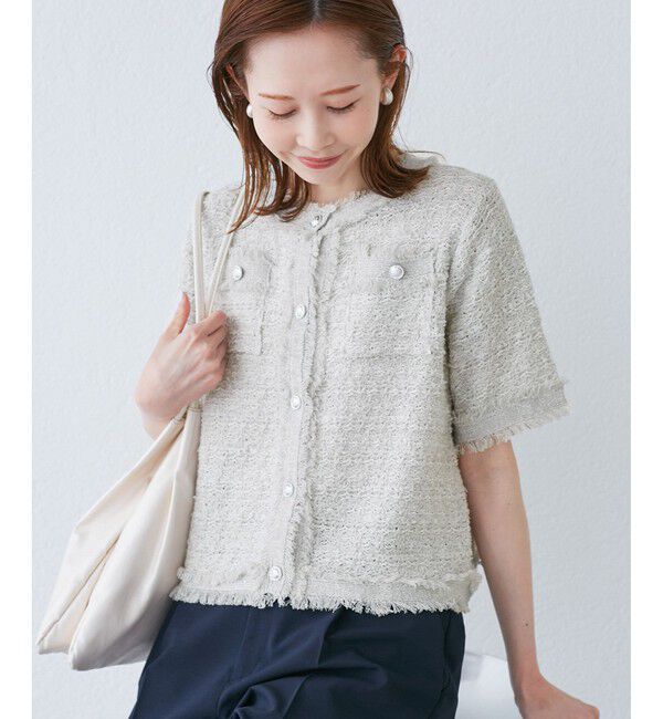 Rope&rsquo;Picnic「【サマー・ツイード】ハーフスリーブカーディガン」|カーディガン|