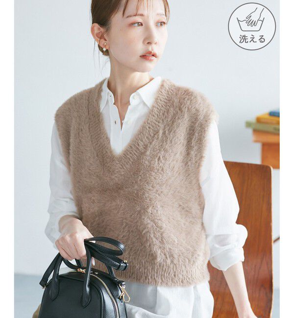 Rope&rsquo;Picnic「ショートフェザーニットベスト」|ベスト・ジレ|ベージュ(27)