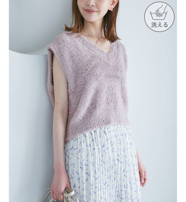 Rope&rsquo;Picnic「ショートフェザーニットベスト」|ベスト・ジレ|パープル系(54)