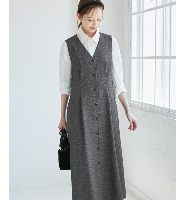 Rope&rsquo;Picnic「レディハンサムシリーズ ウールライクウエストタックジャンパースカート/セットアップ対応」|ワンピース|